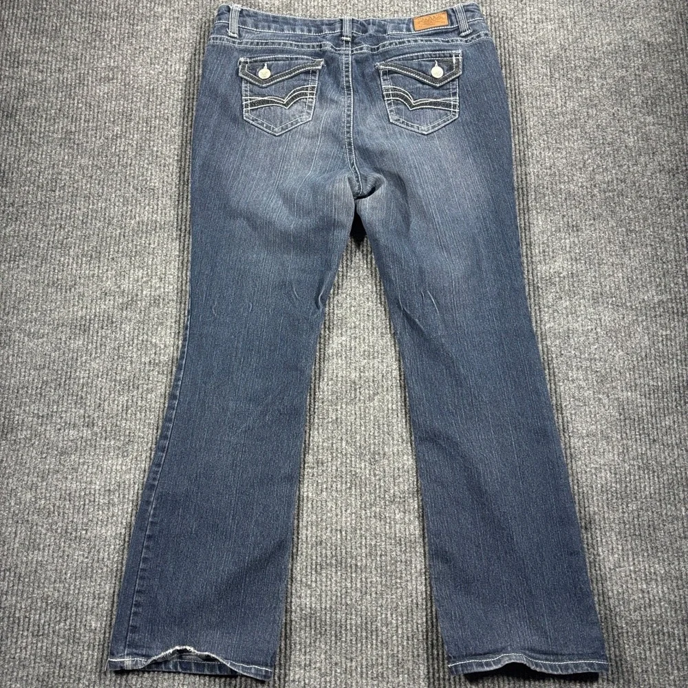 DO Denim Bootcut Jeans Womens 14 Dark Blue Thick Stitch Flap Pocket Y2K Style - Picture 11 of 15